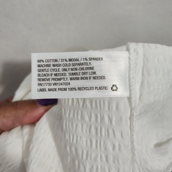 A New Day White Top Women Size M Keyhole Tie Neckline Wide Sleeve Textured NEW - Picture 7 of 8